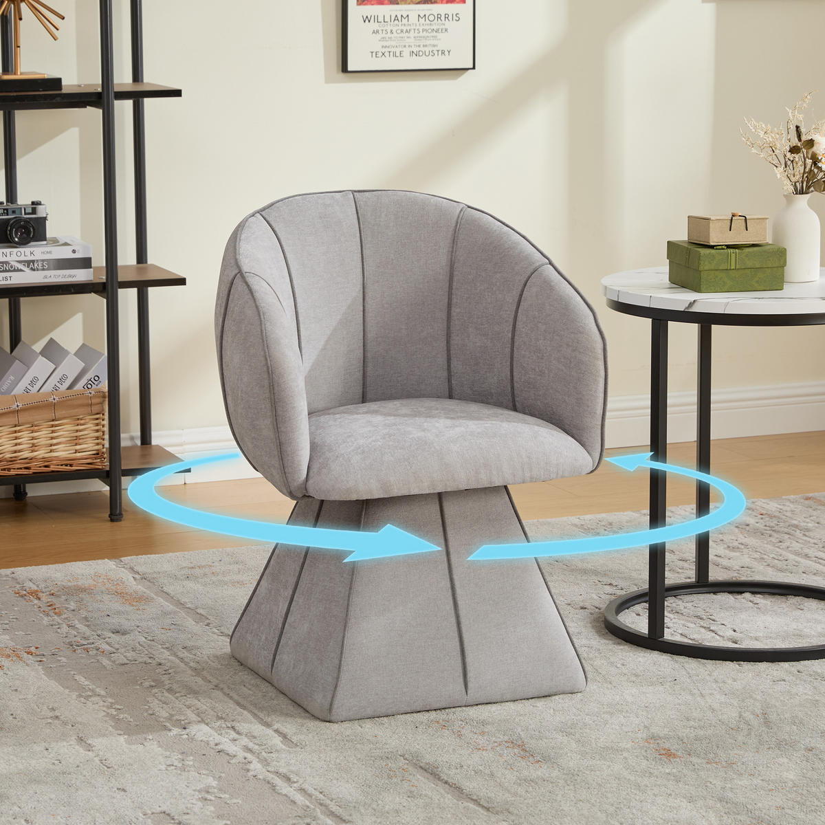 SESSEL,DREHSESSEL aus Chenille mit Drehfunktion und Rückenlehne, Wohnzimmer, Grau - Grau, Textil (56/74/54cm) - PARAFTA HOME