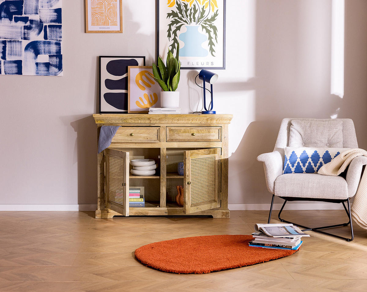 MASSIVES SIDEBOARD mit 2 Schubladen - Mango / Beige - Beige/Goldfarben, Holz/Naturmaterialen (120/90/40cm) - home24