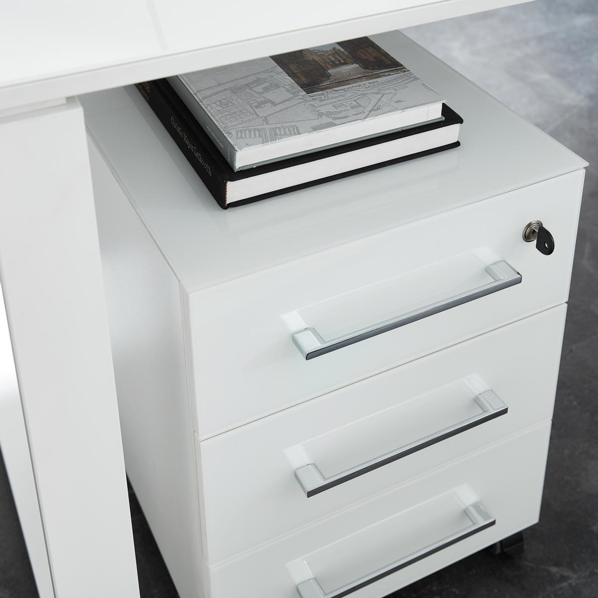 BÜRO-SET MUENCHEN 8-teilig Weiß | Glas & Abschließbar & Soft-Close - Weiß, Holzwerkstoff/Metall (575/196/80cm) - KADIMA DESIGN