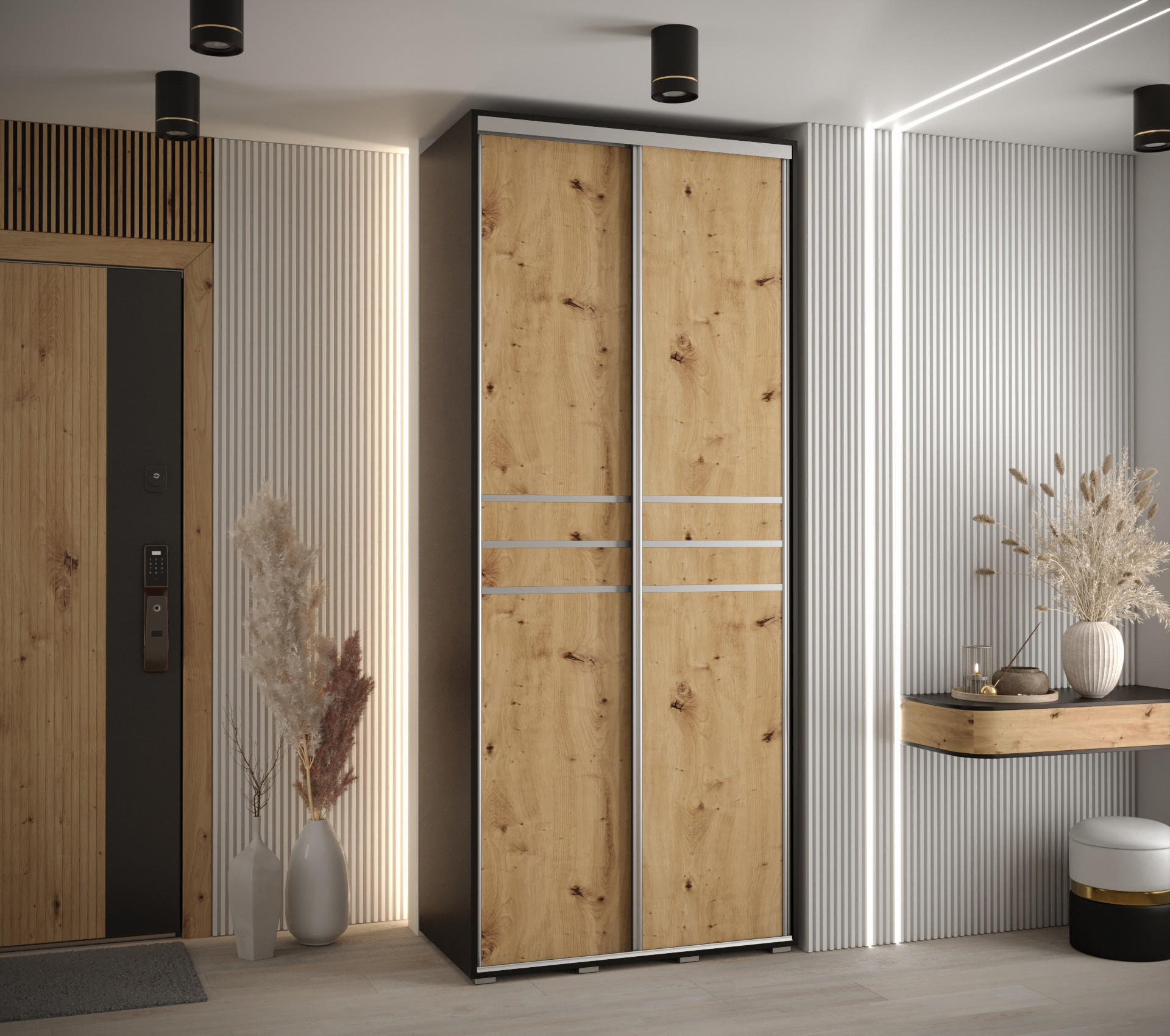 SCHWEBETÜRENSCHRANK 235,2/100/60 2-türig - Silberfarben/Schwarz, Holz/Metall (100/235/60cm) - Abiks Möbel