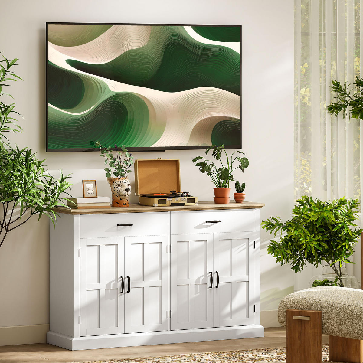 SIDEBOARD DE-11170 2 Schubladen Weiß - Weiß, Holzwerkstoff (140/91.5/40cm) - ComfortXL