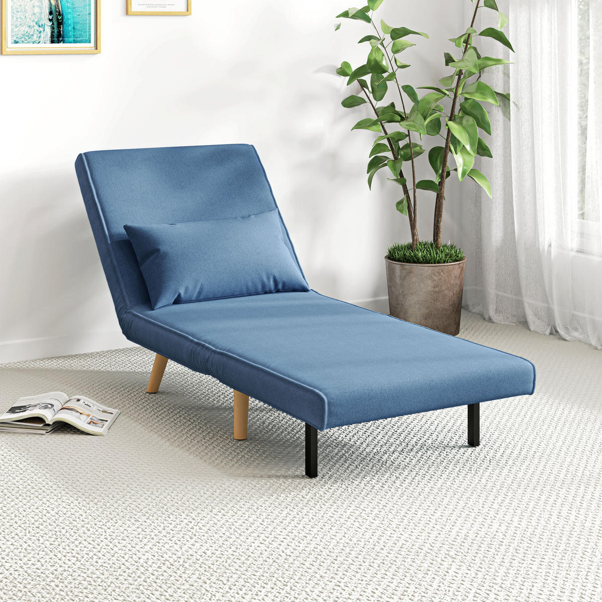 SCHLAFSESSEL 3-in-1 DE-14575 mit 5-fach verstellbarer Rückenlehne Blau - Blau, Textil (72/85/75cm) - ComfortXL