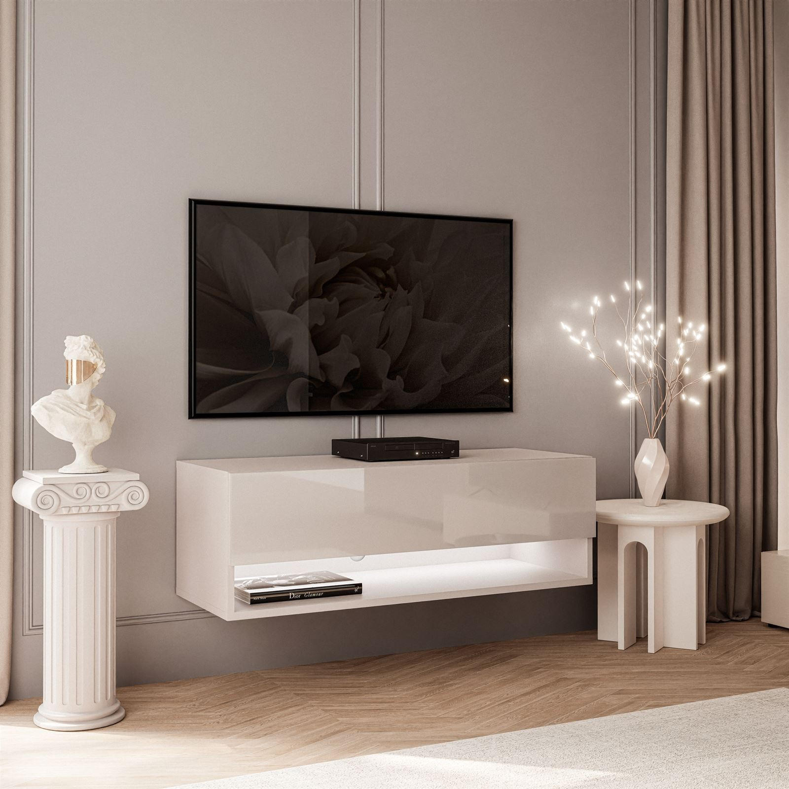 HÄNGESCHRANK TV-Möbel CALANTE 90 cm mit LED-Beleuchtung - Beige, Holzwerkstoff (90/30/35cm) - Lookway
