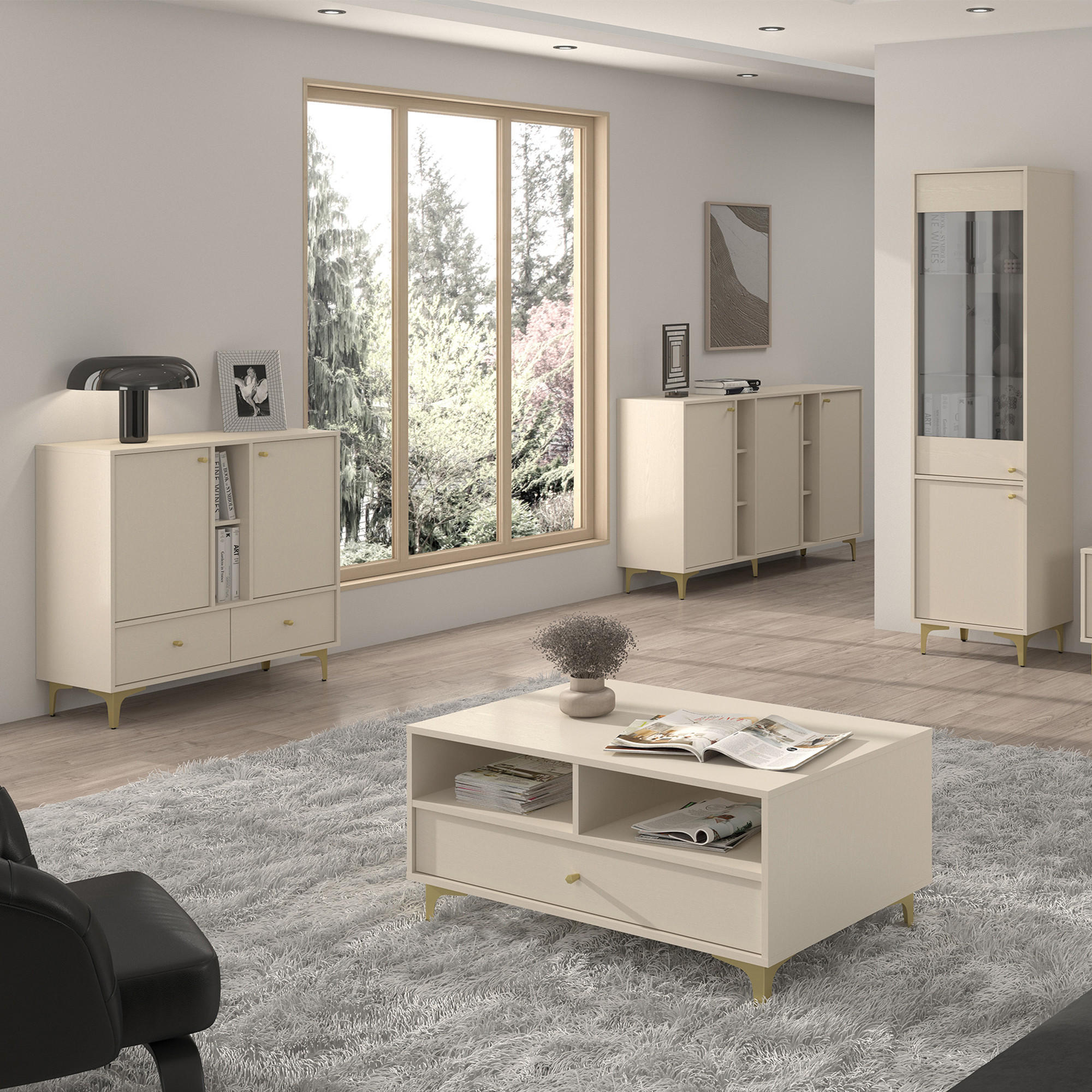 Thumbnail - Konsimo® Kommode, Creme, Holzwerkstoff, Metall, 4 Fächer, 100.2x93.5x40.8 cm, Wohnzimmer, Kommoden & Sideboards, Kommode...