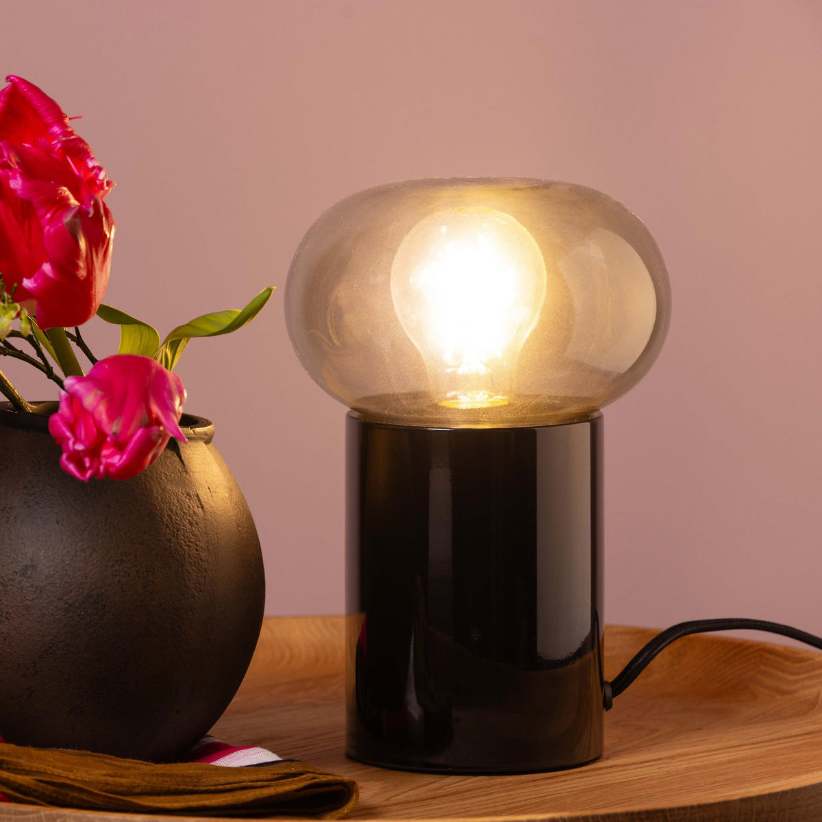 TISCHLEUCHTE Knut 99002/06 - Schwarz, Metall (15/15/21.9cm) - Brilliant