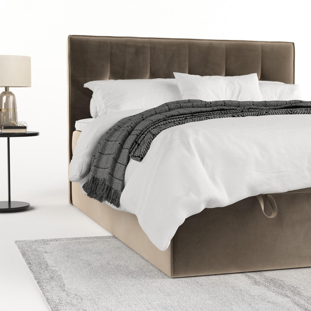 BOXBETT Tivra 200/200 cm Taupe im Paros Stoff - Taupe/Schwarz, Holz/Holzwerkstoff (200/200cm) - AltaBeds