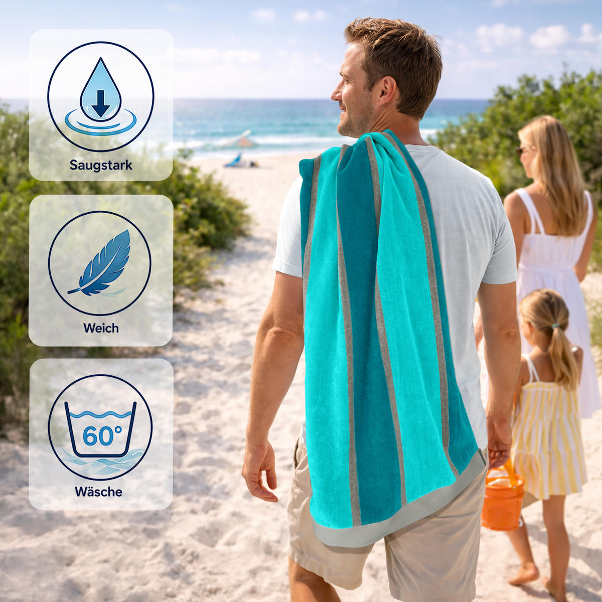STRANDTUCH Porto 90x180 cm - Türkis/Grün, Naturmaterialien (90/180cm) - Lashuma