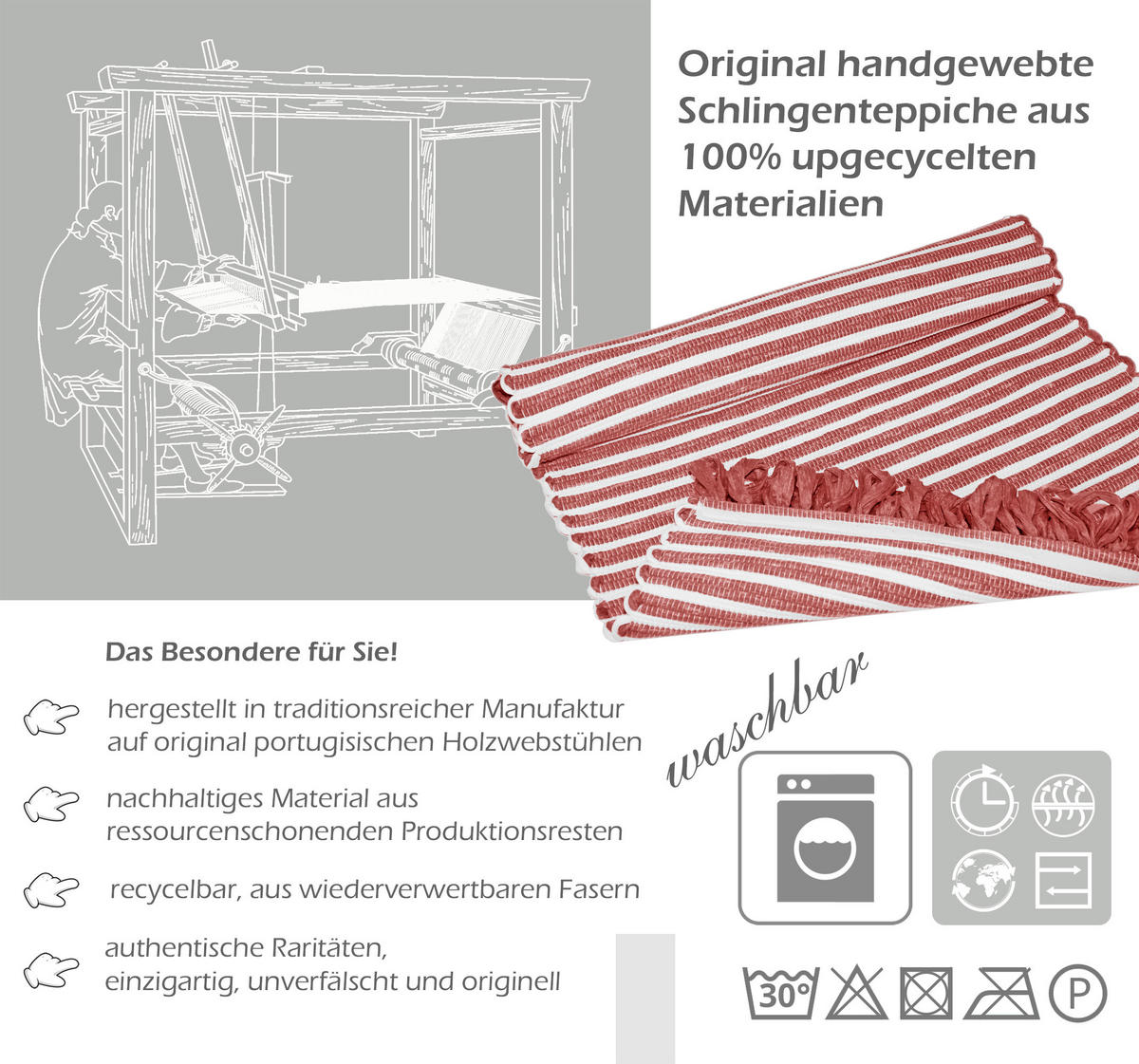 HANDGEWEBTER Läufer 50x70 cm Marsala - Altrosa, Naturmaterialien/Textil (50/70cm) - Lashuma