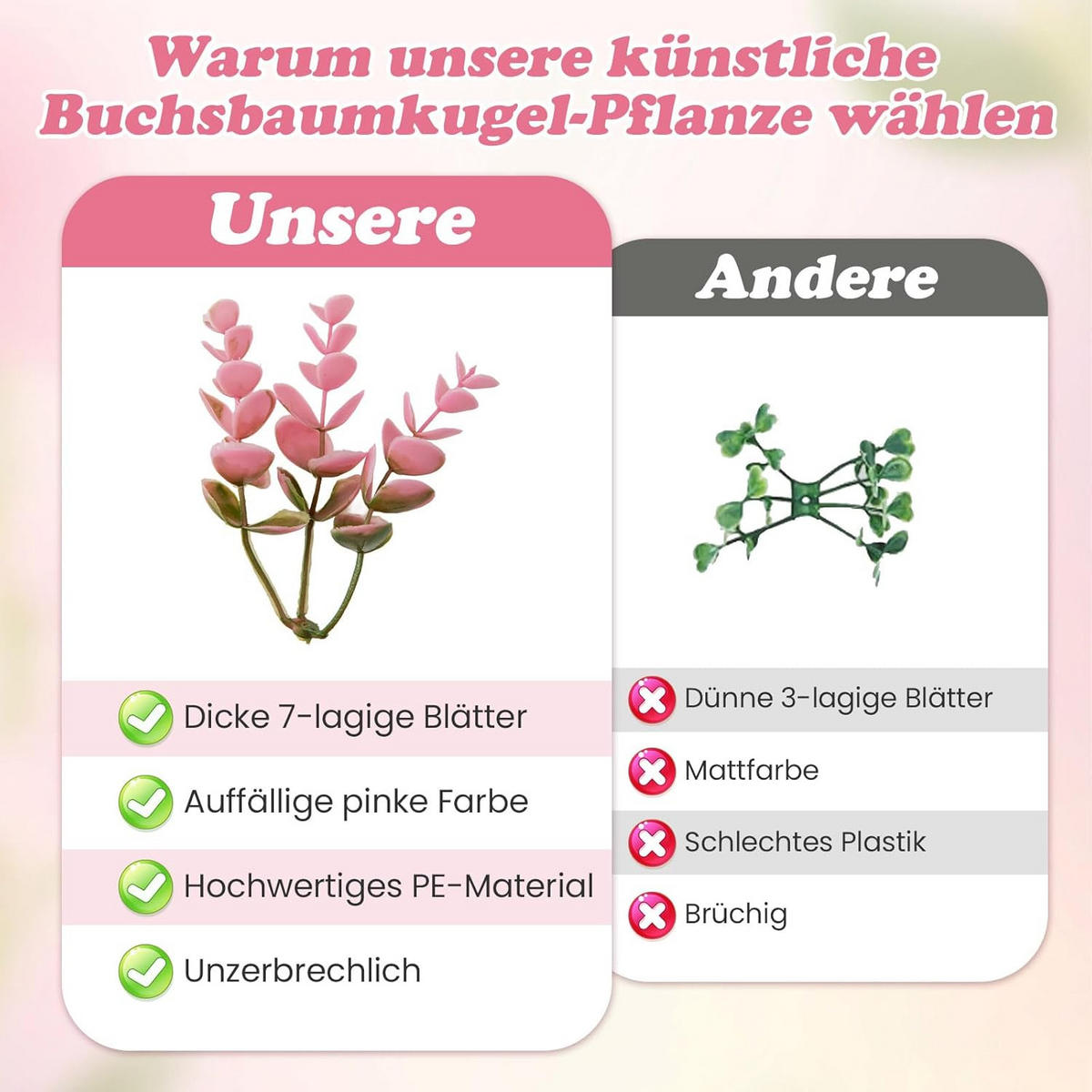 KUNSTPFLANZE Pink(2er-Set) - Pink, Kunststoff (44cm) - COSTWAY