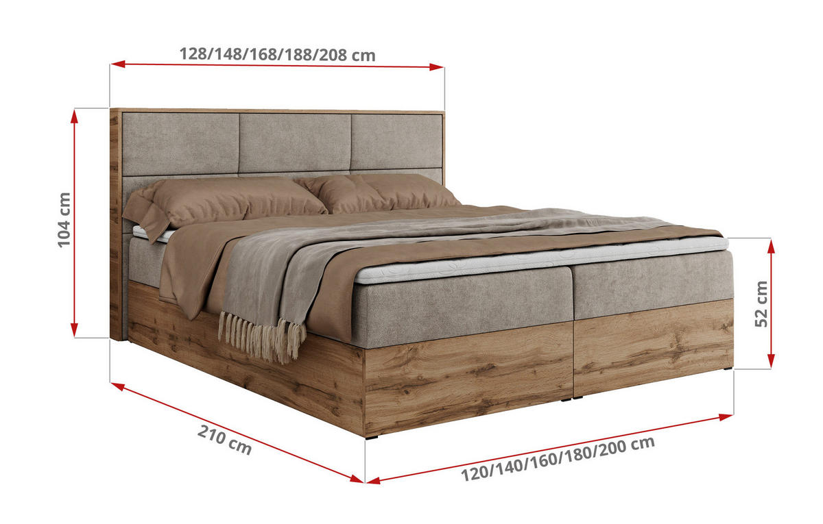 BOXBETT ALBERO 2 - 120/200 Beige Struktur - H3 - Beige, Holz/Textil (120/200cm) - MKS