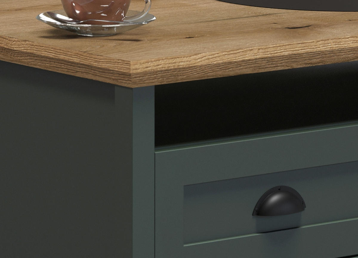 COUCHTISCH grün, Evoke Eiche Landhaus 101 x 60 cm, Beistelltisch mit Schubkästen - Eichefarben/Schwarz, Holzwerkstoff/Kunststoff (60/101/45cm) - Top.Furn
