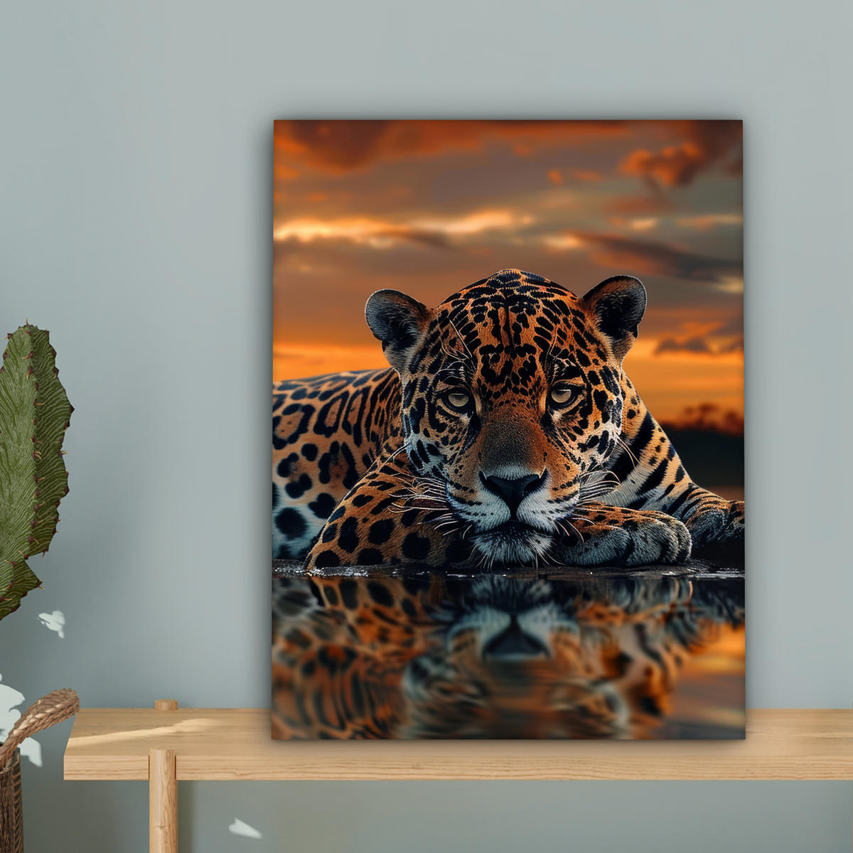 LEINWANDBILD Natur - Leopard - Tier - Sonnenuntergang - Modern Room Decor 30x40 cm - Orange, Textil (30/40cm) - MuchoWow