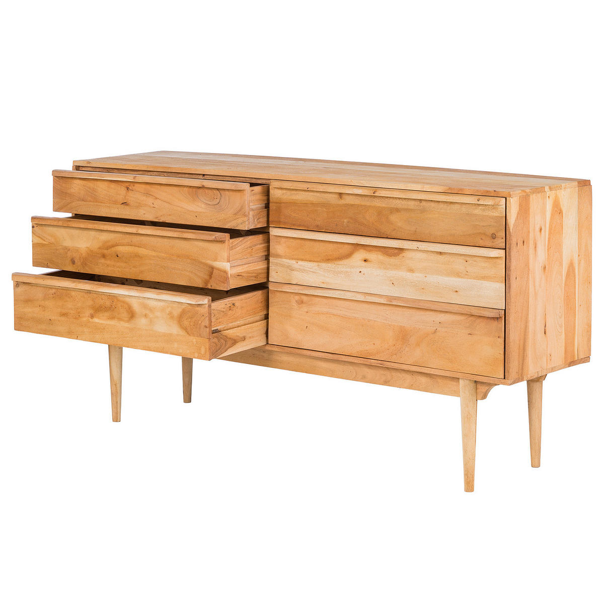 MASSIVES SIDEBOARD mit 6 Schubladen - Akazie massiv - Akaziefarben, Holz (160/80/40cm) - home24