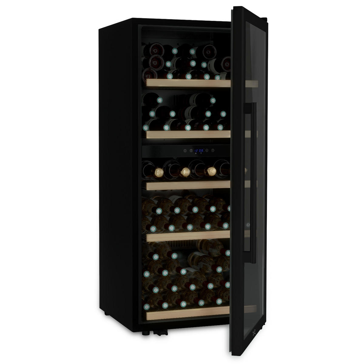WEINKÜHLSCHRANK CAVCDB91 Schwarz, 91 Flachen, Kapazität 204L, 2 Temperaturzonen, Elegantes Design aus Edelstahl, Anti-UV, LED - Schwarz, Metall (54/124/55cm) - Les Petits Champs