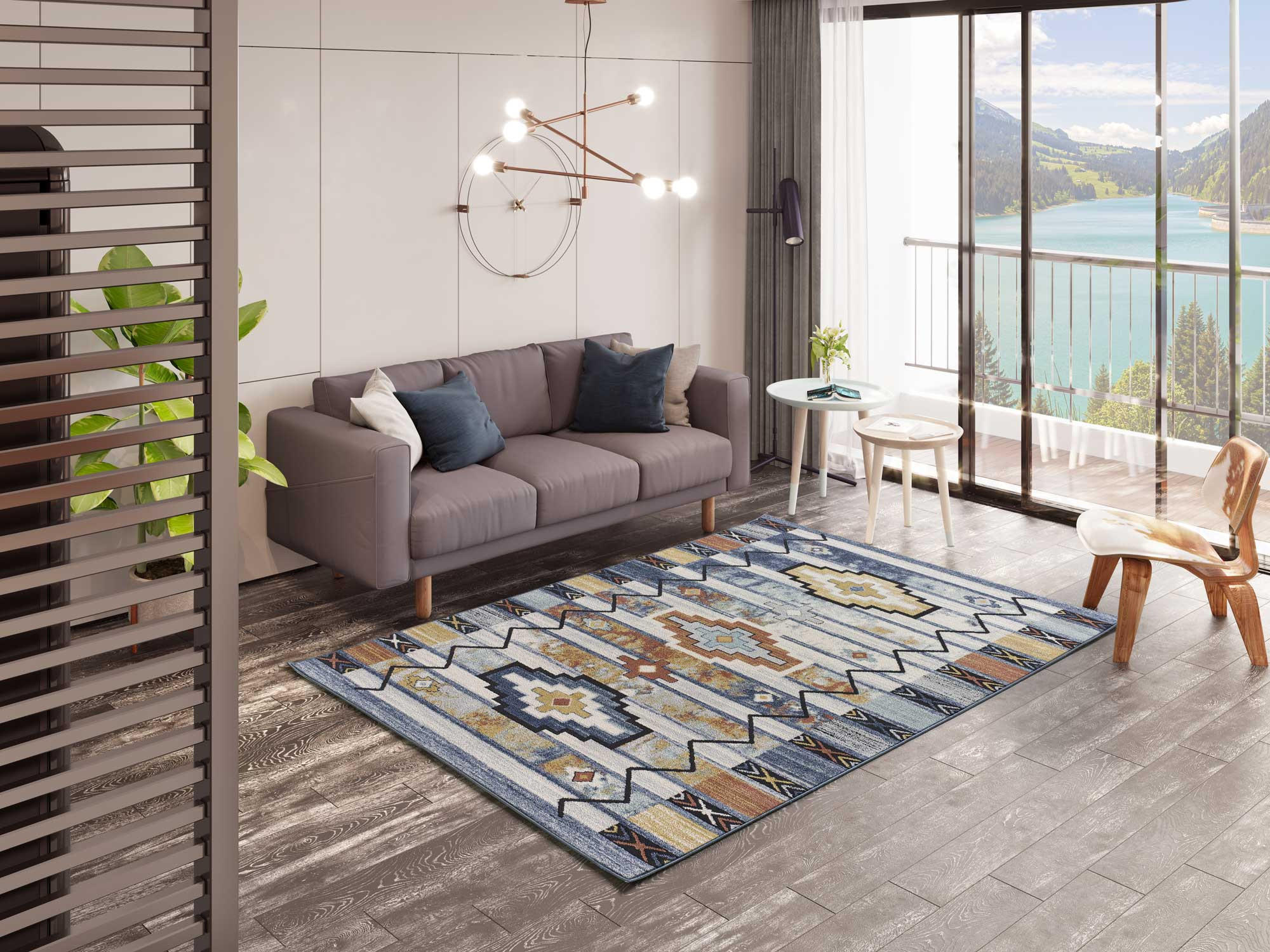 Thumbnail - Atticgo Vintage-Teppiche, Mehrfarbig, Beige, Blau, Kupfer, Textil, Grafikmuster, Rechteckig, 140x200 cm, Oeko-Tex® Stand...