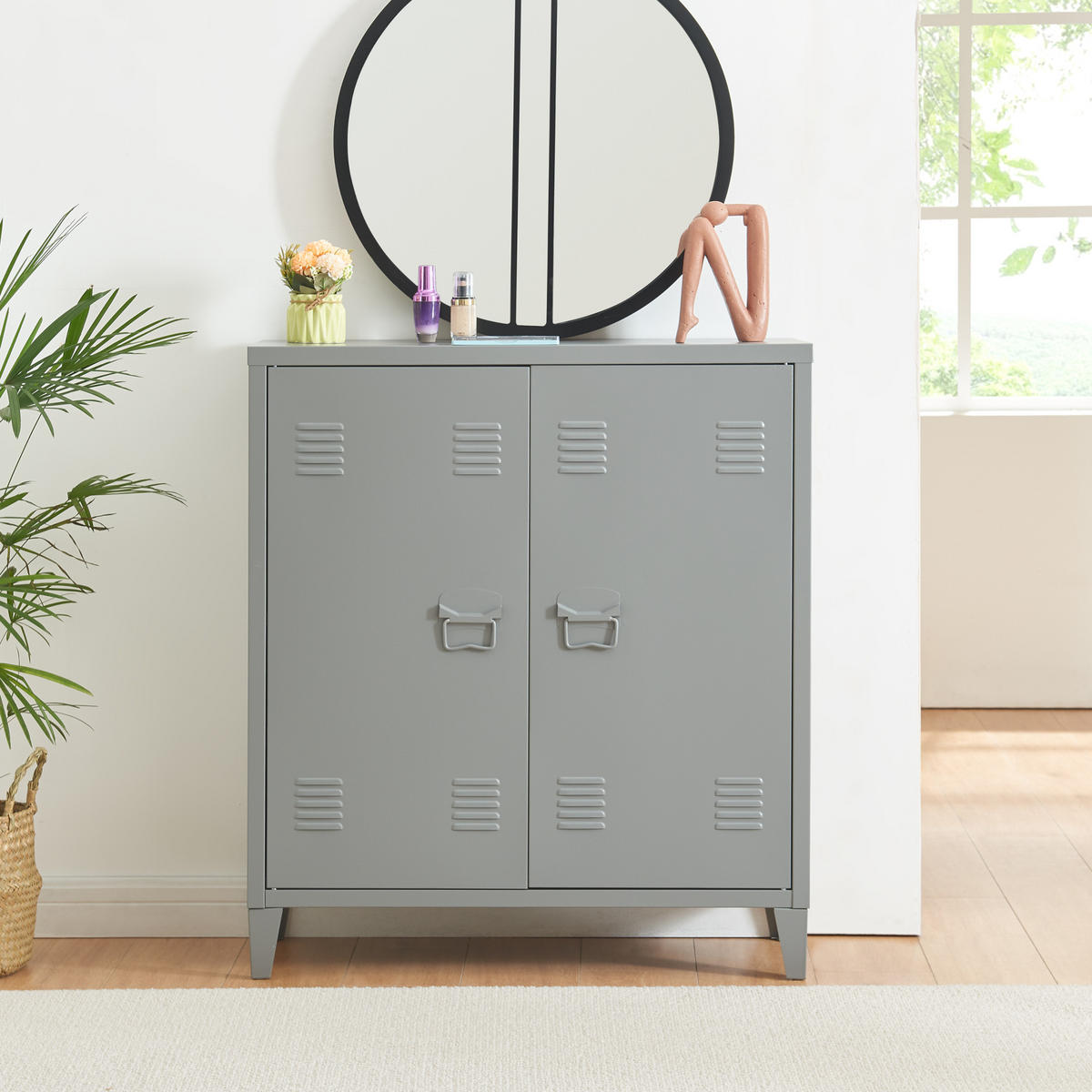 METALLSCHRANK Oripää - Dunkelgrau, Metall (80/90/33cm) - [en.casa]