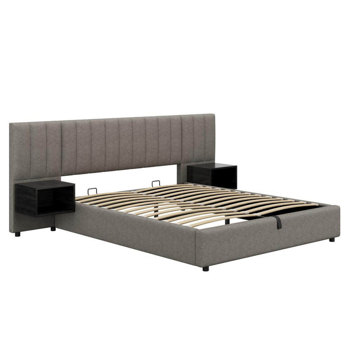 POLSTERBETT 160x200 cm in Grau Leinen mit zwei Nachttischen - Grau, Holz/Textil (160/200cm) - KOMHTOM