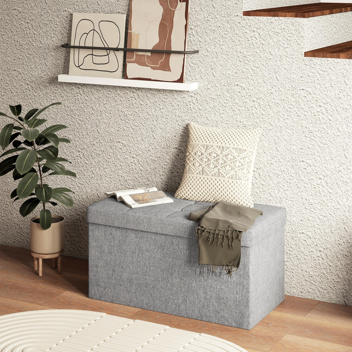 TRUHENBANK DE-16386 klappbar mit Stauraum und Deckel Hellgrau - Hellgrau, Textil (76/38/38cm) - ComfortXL