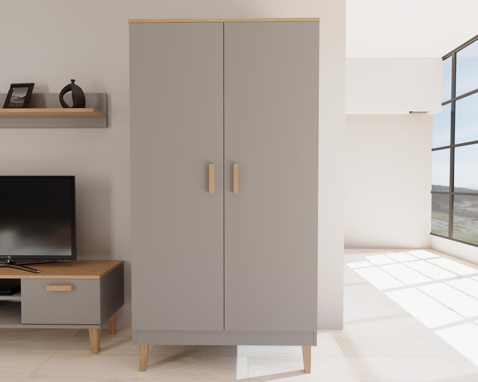DREHTÜRENSCHRANK Denver - Grau, Holzwerkstoff (100/184/55cm) - RAUMHIRSCH FURNITURE