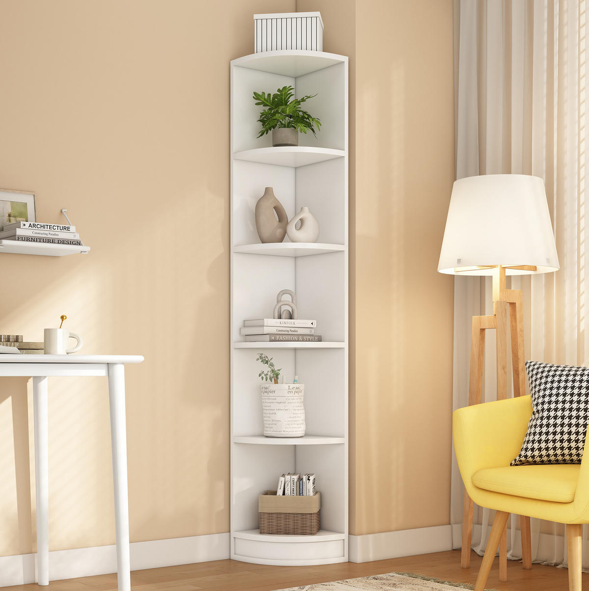 ECKREGAL platzsparend 42 x 30 x 180 cm MDF Weiß 5 Ebenen - Weiß, Holzwerkstoff (30/180/42cm) - Beauniv