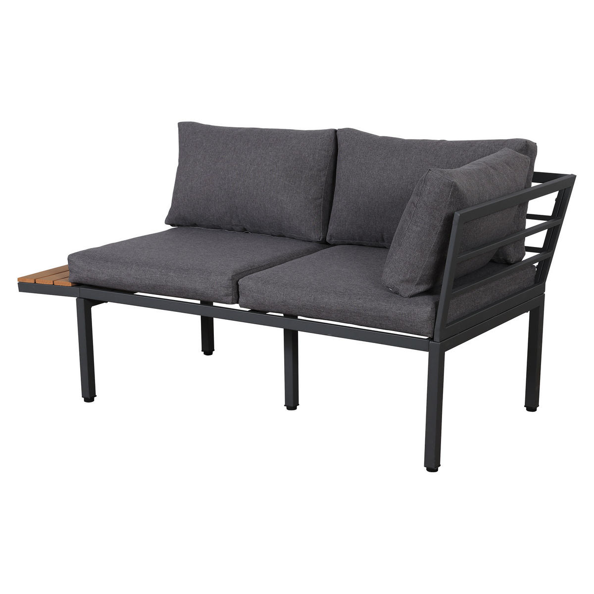 GARTENMÖBEL Set mit Sofa Beistelltisch Couchtisch als Fußhocker nutzbar aus Stahlrohr Kunststoffholz für Balkon Grau - Grau, Metall - FLIEKS