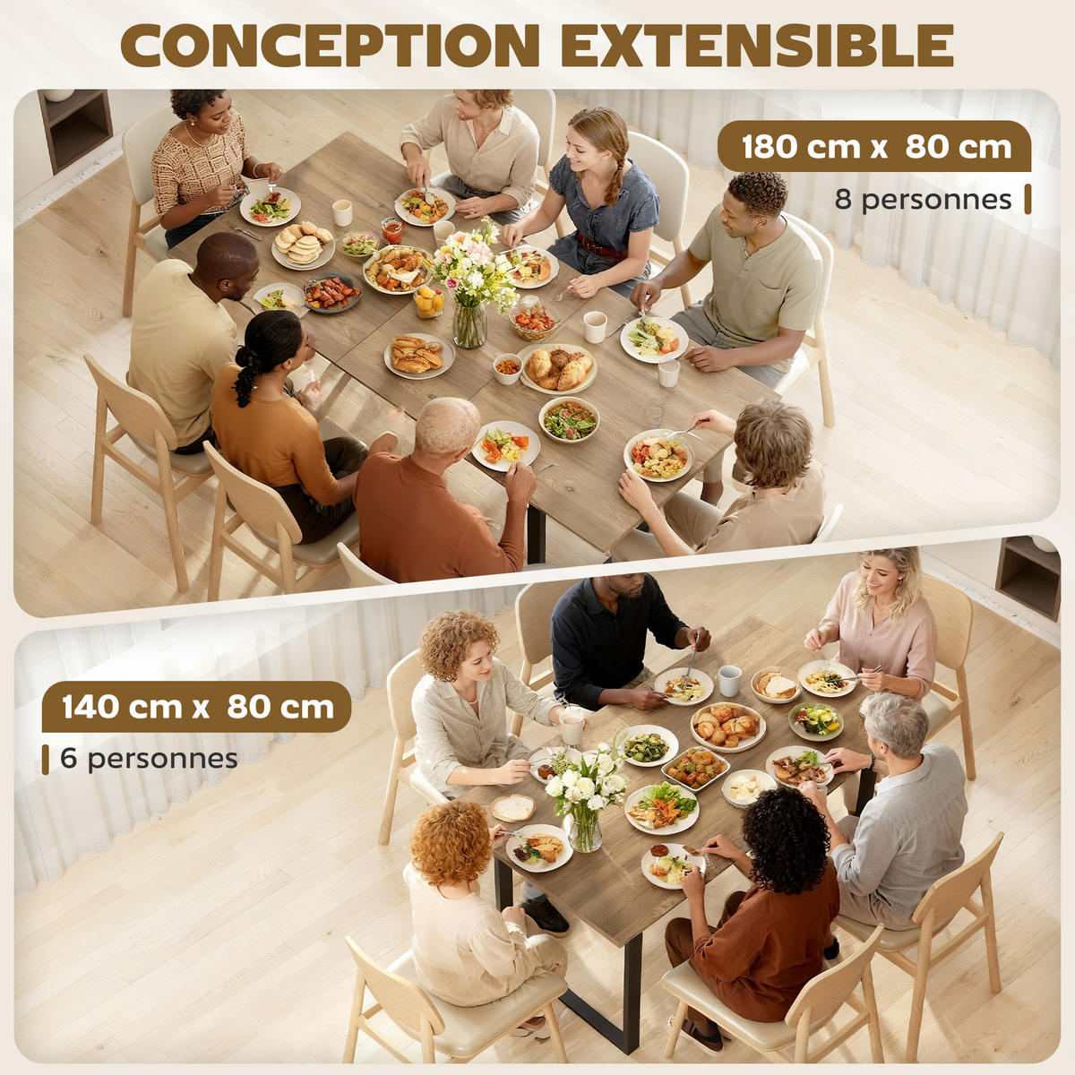 ESSTISCH Naturfarben ausziehbar 140-180/80/75 cm - Naturfarben, Metall (180/80/75cm) - PANGIVO