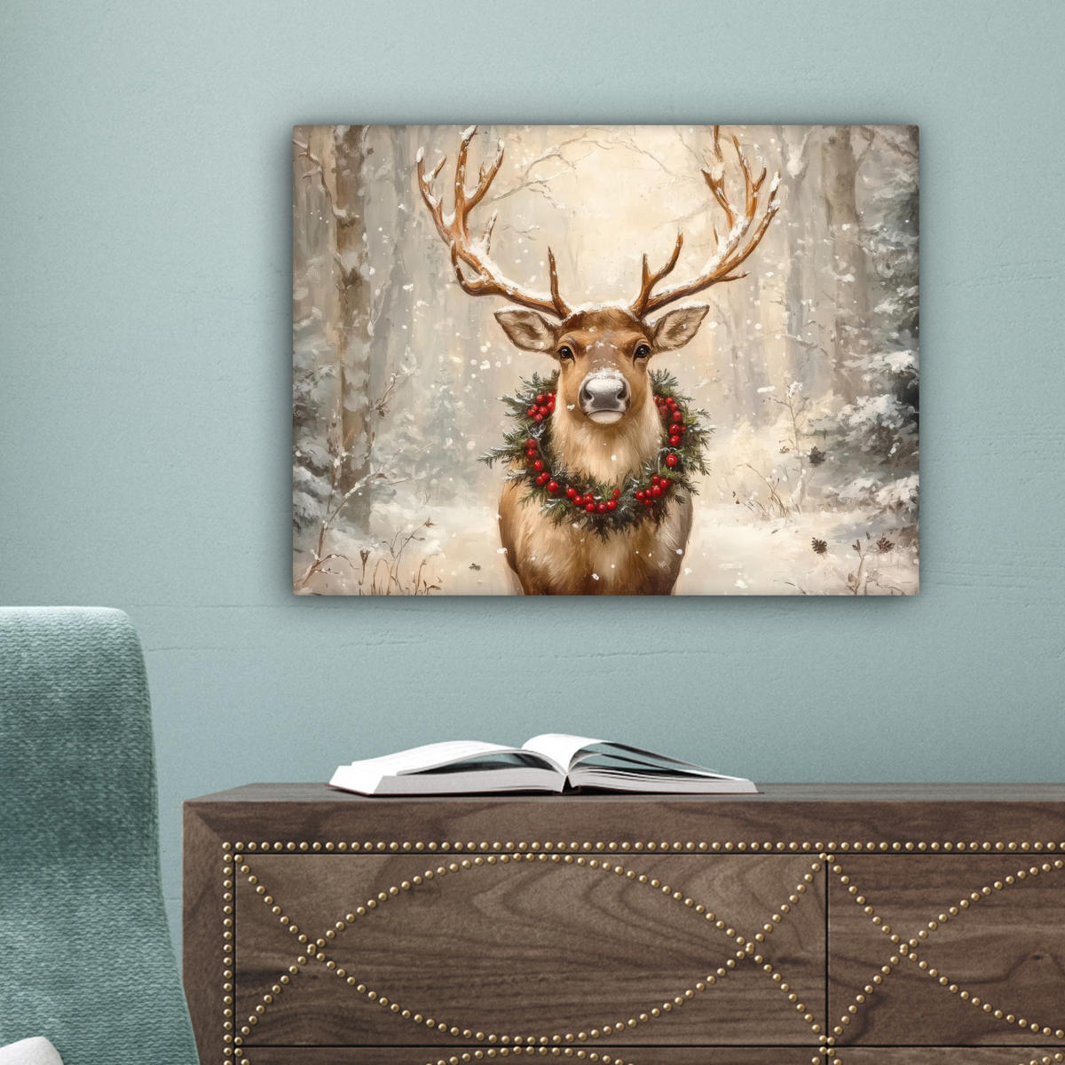 SLIKA NA PLATNU Božič 40x30 cm - naravne barve, tekstil (40/30cm) - MuchoWow