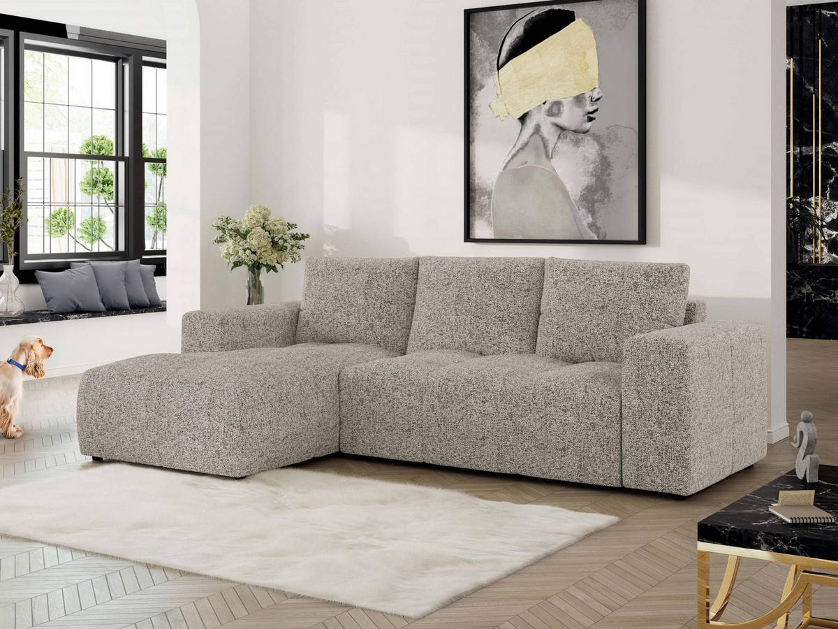 ECKSOFA MONIVA Beige Strukture - Links - Beige/Schwarz, Textil (164/266cm) - MKS