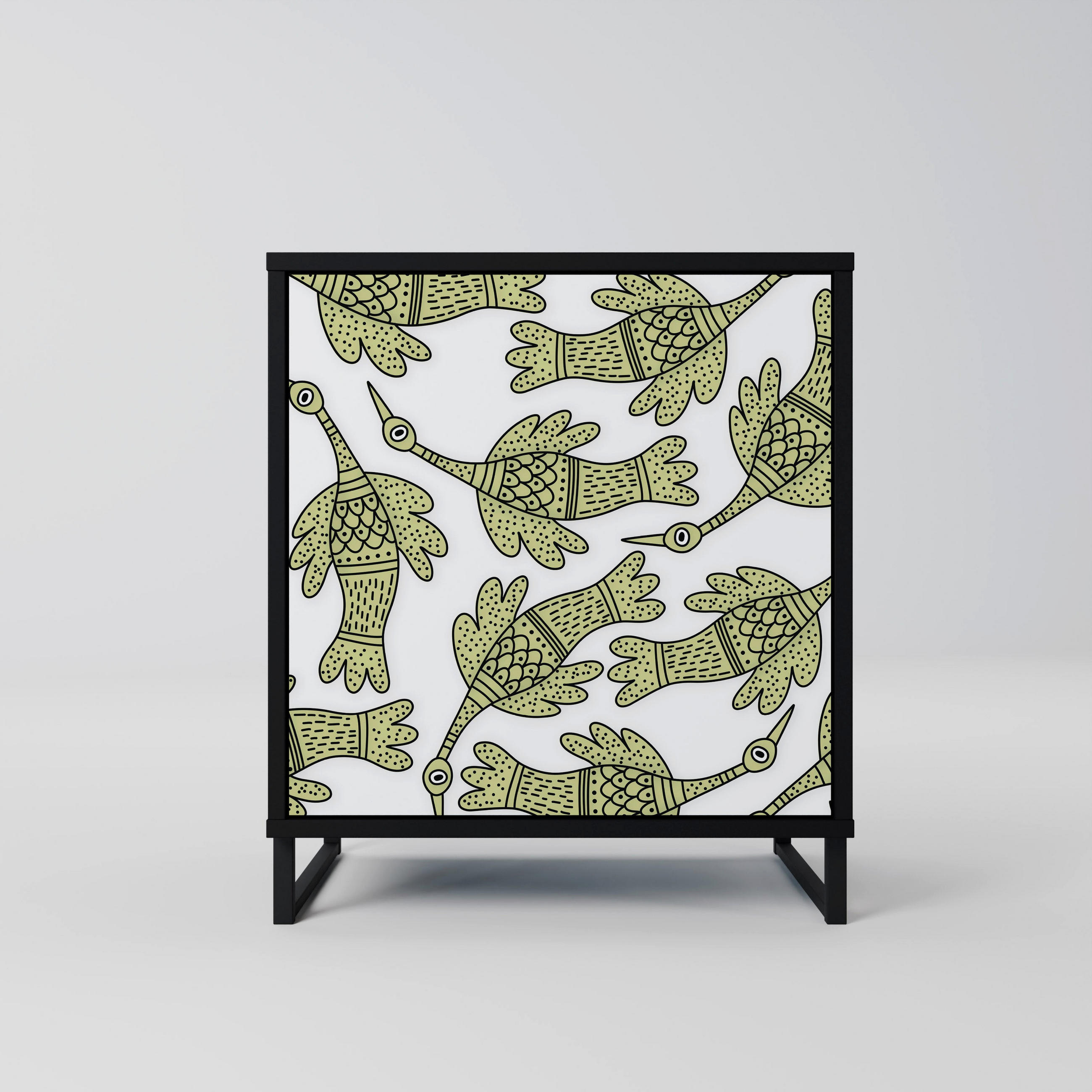 SIDEBOARD SEEDLING SONGBIRD, Schwarz, 57,5x42x67,5 cm, Schwarze Metall-Rahmenfüße - Multicolor/Schwarz, Holzwerkstoff/Metall (57.5/67.5/42cm) - SpaceRebels