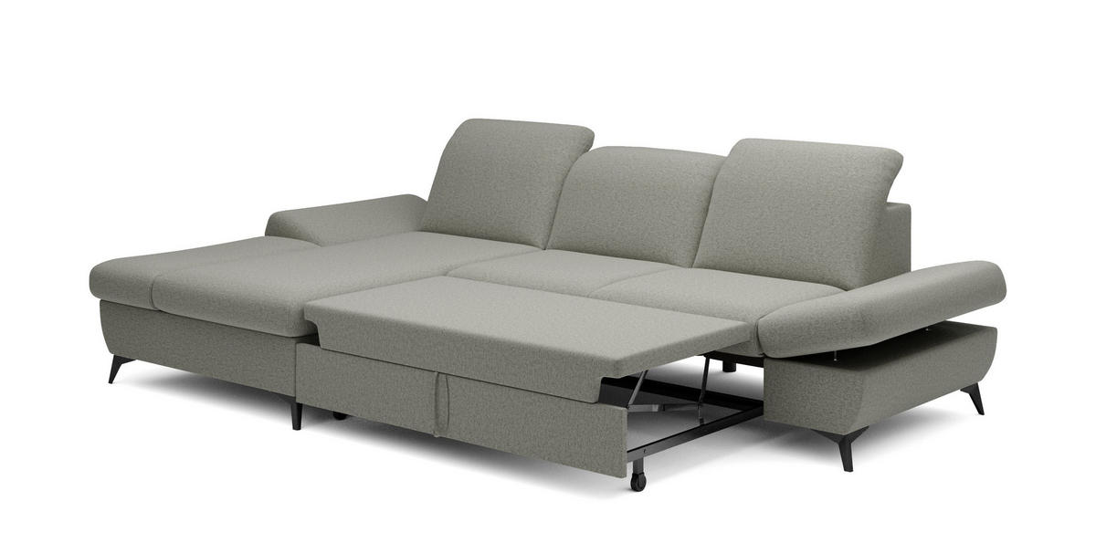 ECKSOFA FELICE L-S Grau Geflochtener Stoff mit Schlaffunktion - Grau, Holz (284/166cm) - MASSENO