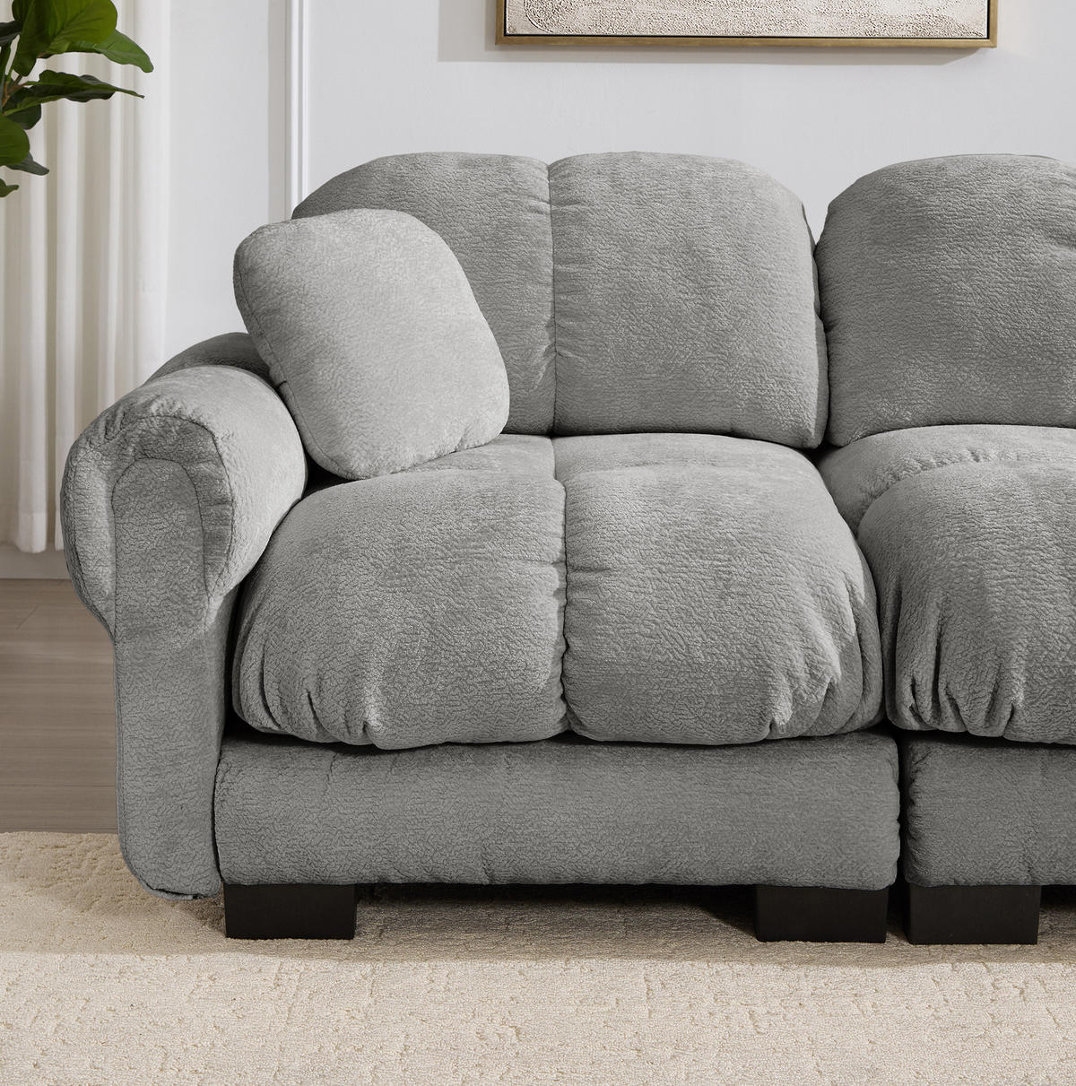 SOFA 330/149/90 cm in Hellgrau aus Chenille mit modularer Flexibilität - Hellgrau, Textil (149/90/330cm) - Flora Grace
