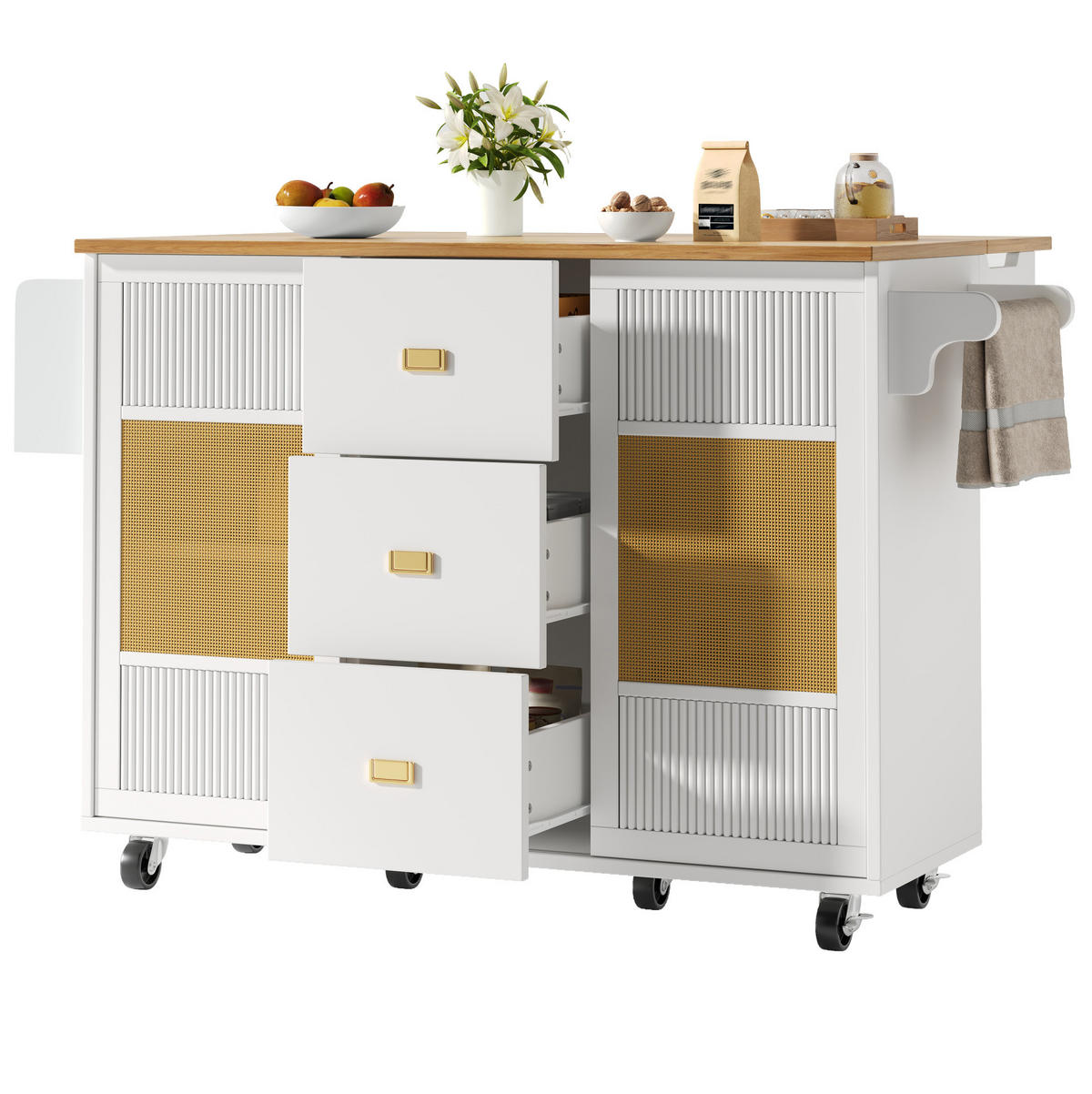 KÜCHENINSEL mit Klapptisch 146,85 x 70 x 90 cm Weiß - Weiß, Metall (70/90/146.85cm) - Beauniv