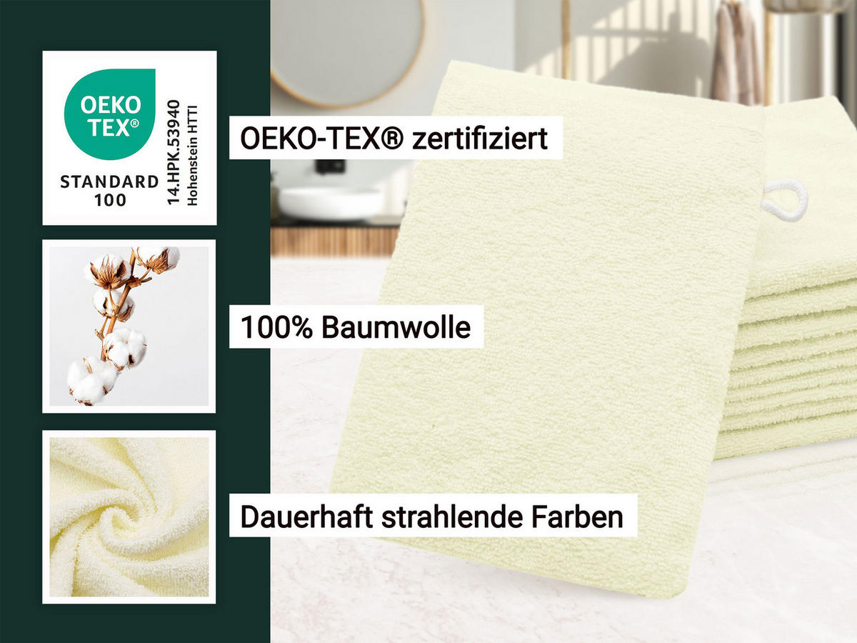 WASCHHANDSCHUH, 10er-Set, 16x21 cm, 100% Baumwolle, Weiß - Creme, Textil (16/21cm) - Zollner