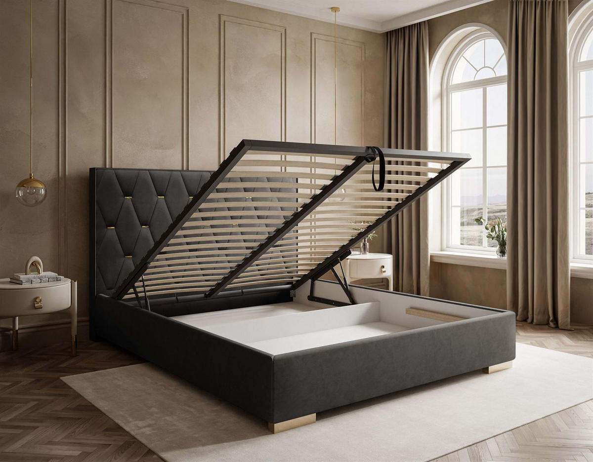 POLSTERBETT IZOLDA mit hohem Kopfteil 180x200 cm Royal Velvet 185 - Graphitfarben, Textil - Lookway