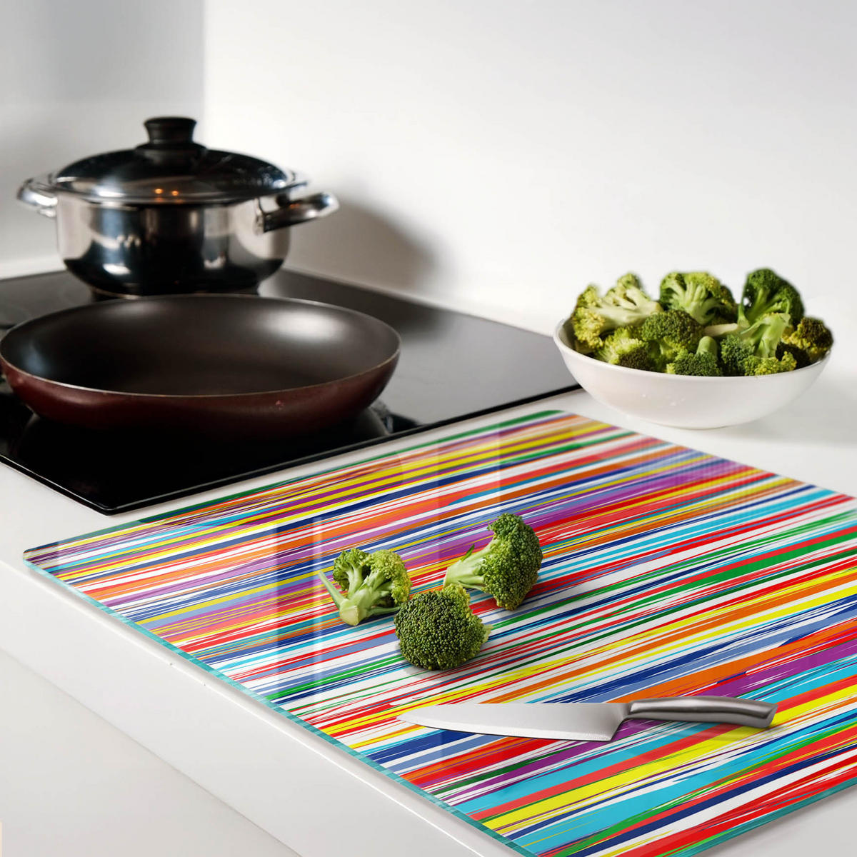 GLASPLATTE 60x52 cm Farbige Streifen - Multicolor, Glas (60/0.4/52cm) - TULUP