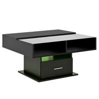COUCHTISCH aus Spanplatte 78x78x45,5/59,5 cm Schwarz höhenverstellbar mit LED-Beleuchtung und Stauraum - Schwarz, Holzwerkstoff (78/78/59.5cm) - Modfu