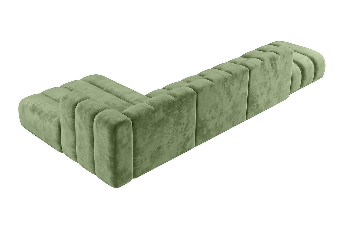ECKSOFA Modulares In L-Form Mit Hocker, Velvet-Stoff Riviera, Olive, Links, GRAND - Olivgrün, Holz (386/179cm) - Kaiser Möbel
