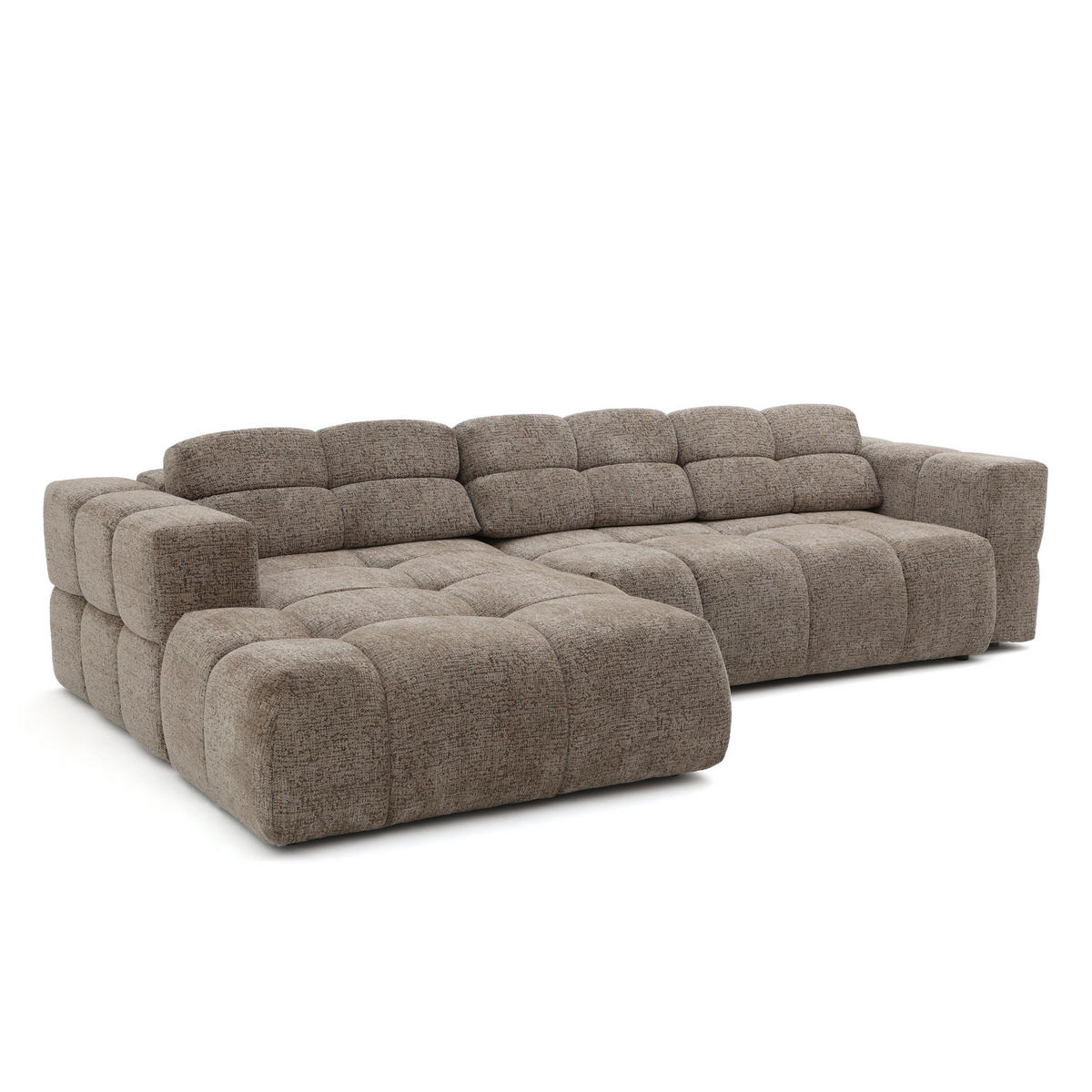 ECKSOFA TENDER Links mit Schlaffunktion und Verstellbare Kopfstützen, Chenille braun - Schwarz/Braun, Holz/Kunststoff (315/176cm) - Muffo