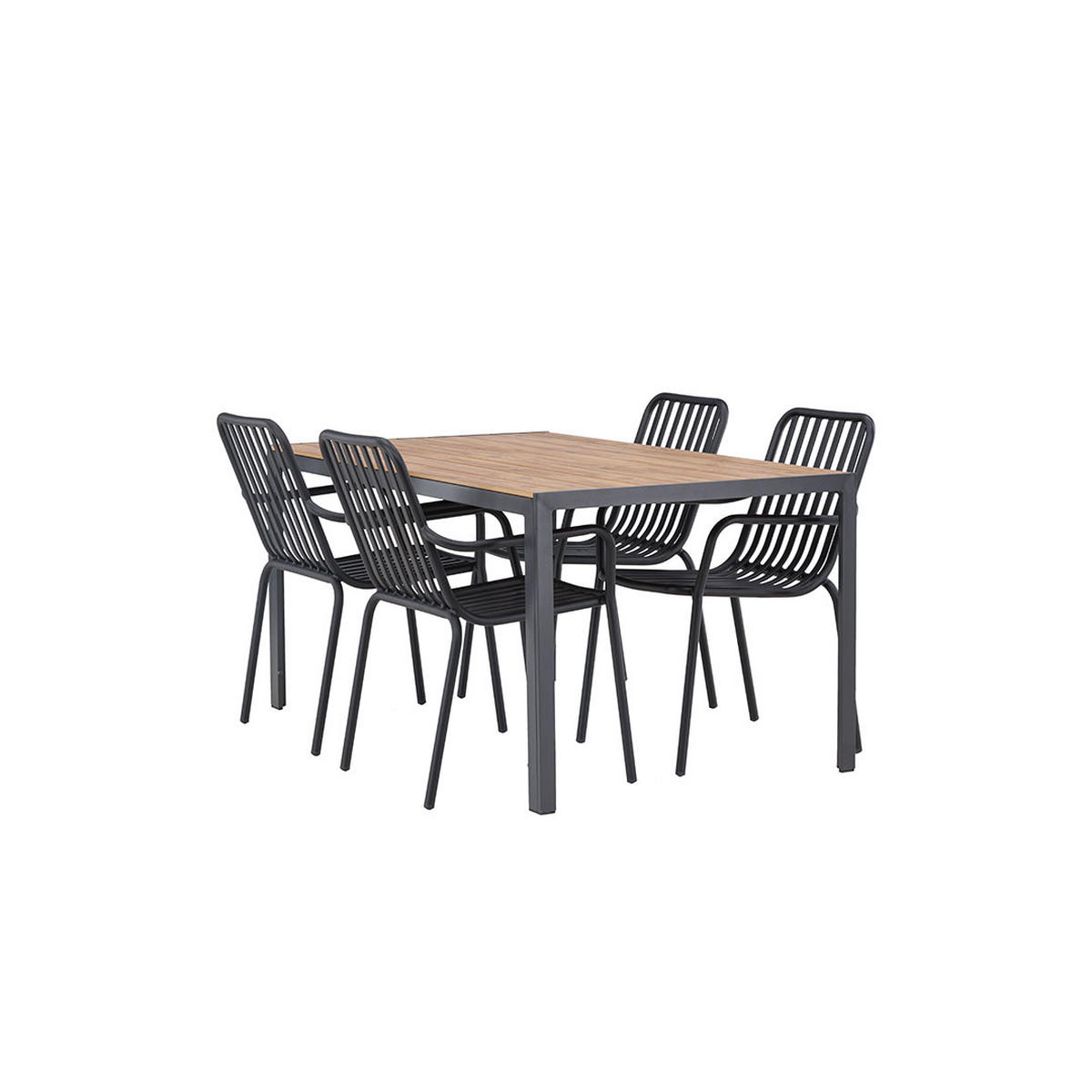 GARTENSET, Break, Tisch Natur, Stühle Schwarz, Metall, 90 x 150 x 74 cm, 5-teilig - Naturfarben, Metall - ebuy24