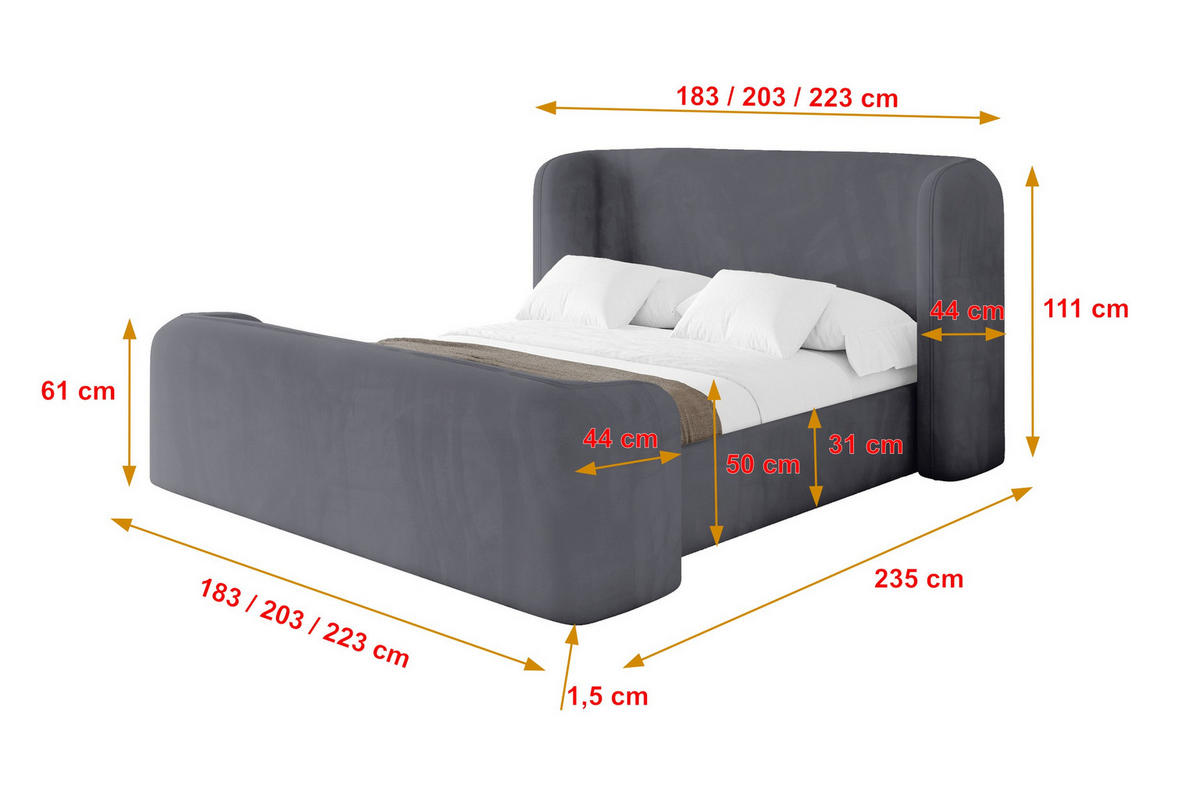 POLSTERBETT mit Bettkasten, Fußteil und Lattenrost, Boxbett ohne Matratze - ESTI-Z 160x200 Dunkelgrau - Dunkelgrau, Holzwerkstoff/Textil (160/200cm) - ALTDECOR