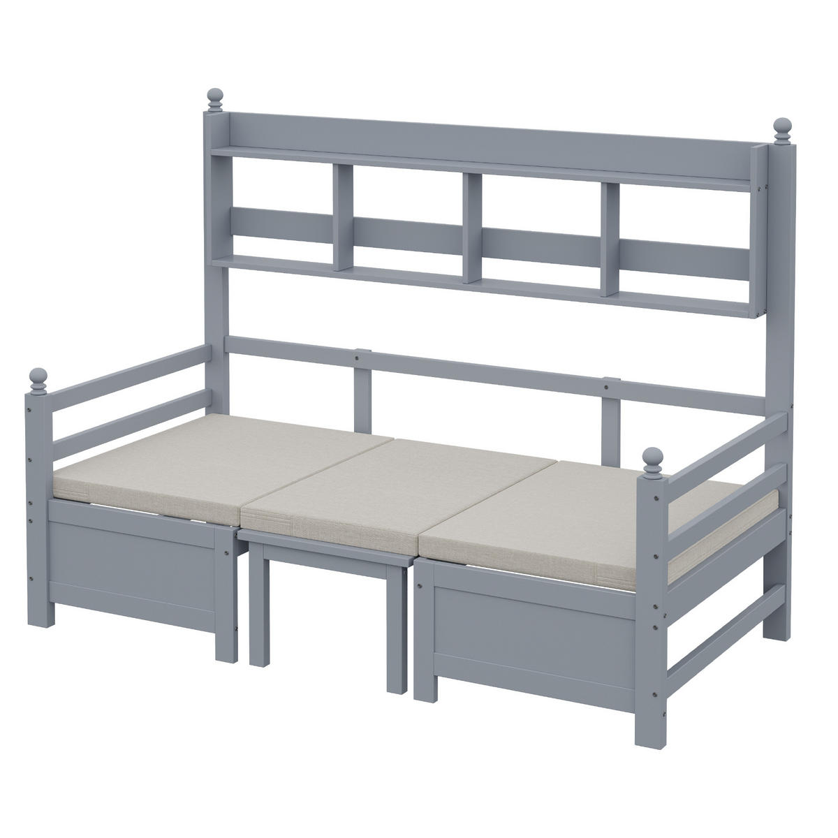 SITZBANK‑SET mit Tisch und integriertem Bücherregal 90/200 cm grau Holz - Grau, Holz (205/150.6/95cm) - OKWISH