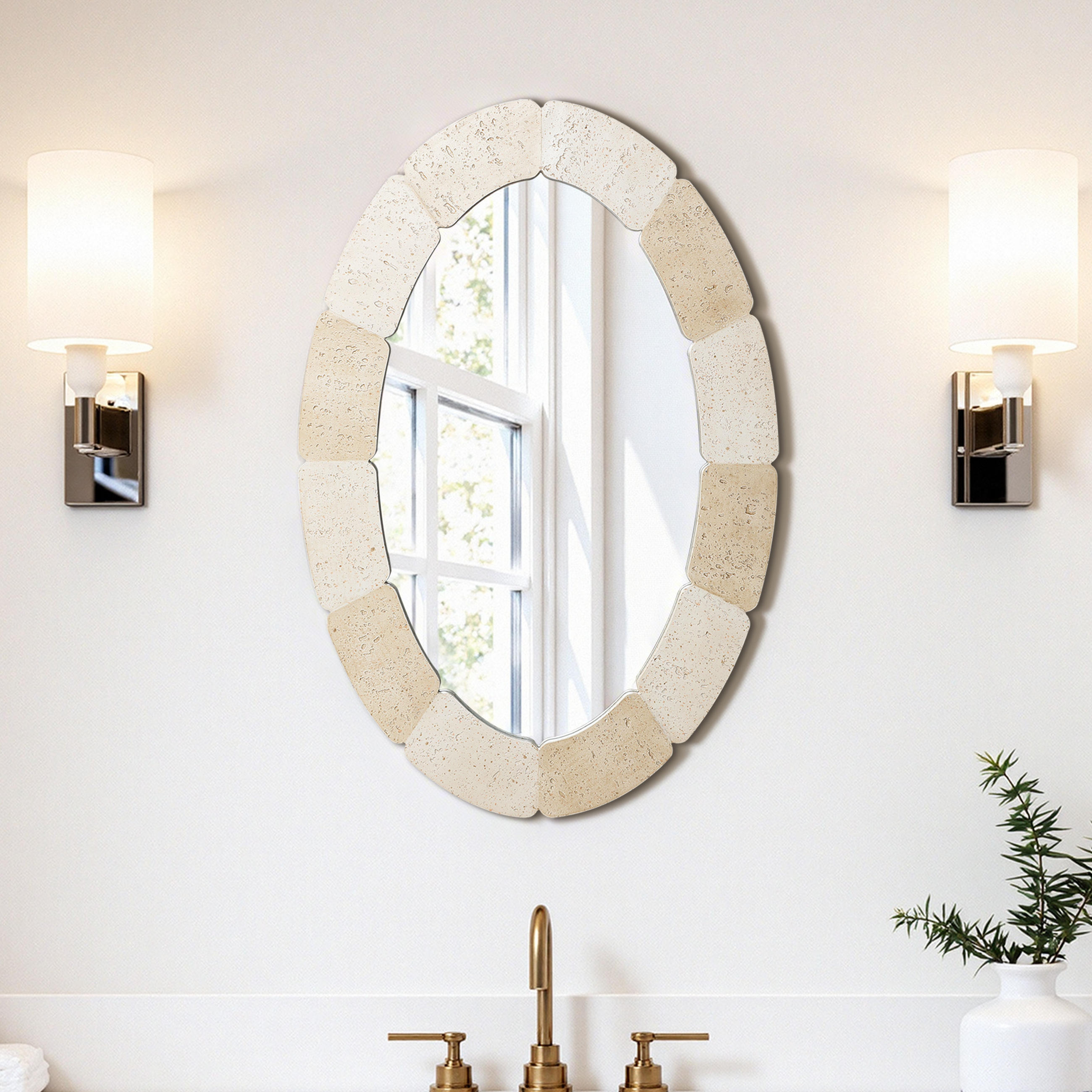 OVALER Wandspiegel 78cm H - Beige/Akaziefarben, Glas/Kunststoff (78/3.5/52cm) - Hometopia