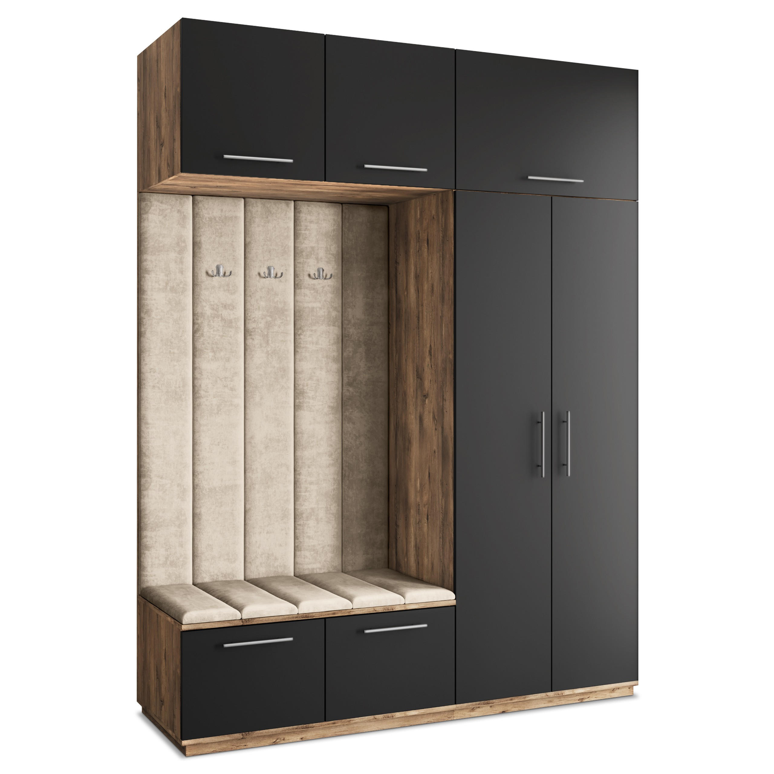 Masseno Garderobenschrank Eiche, Schwarz, Beige 180x240x60 cm