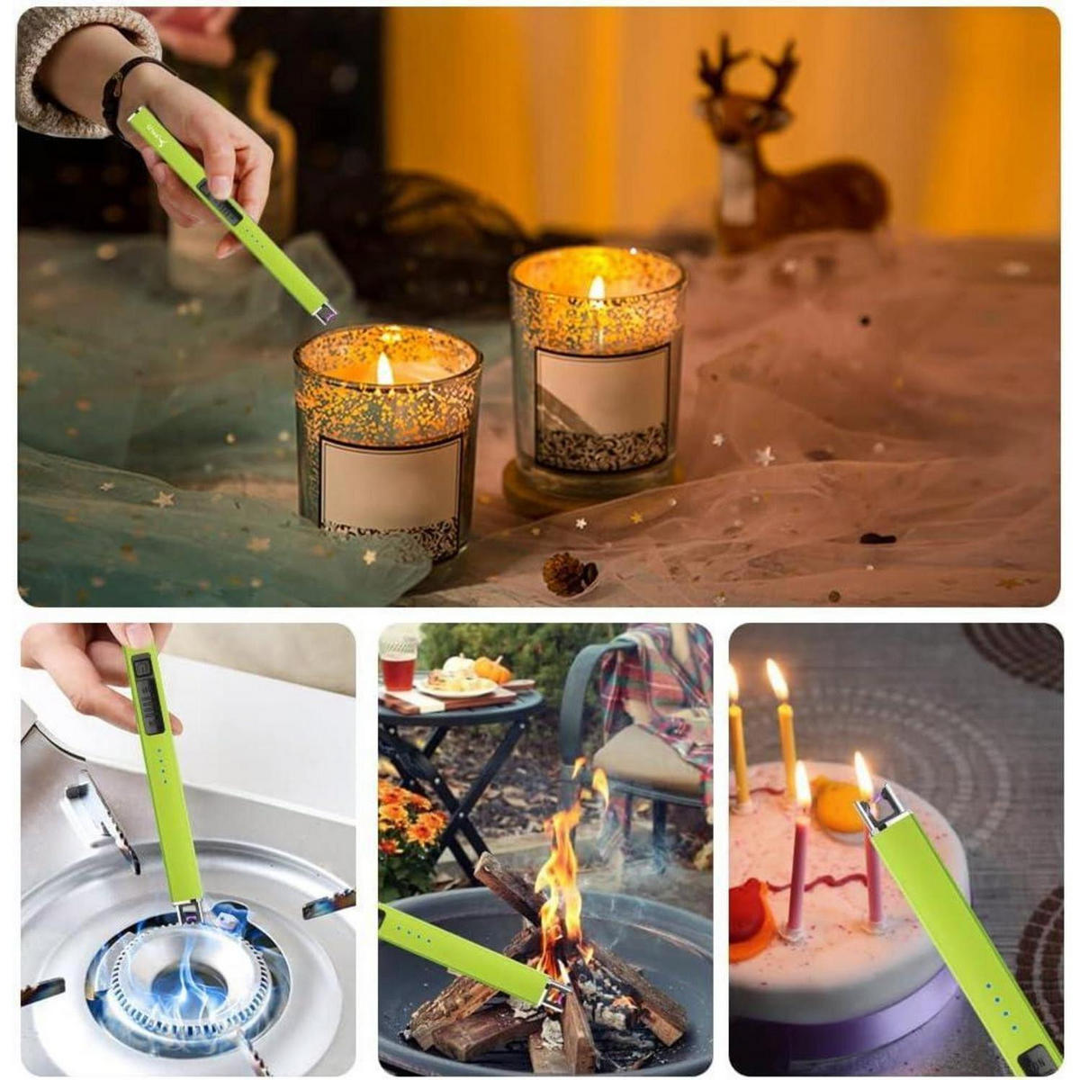 ELEKTRISCHES Feuerzeug mit Lichtbogen, wiederaufladbar, USB, winddicht, gelb - Hellgrün, Kunststoff (4.1/1.5/19.4cm)