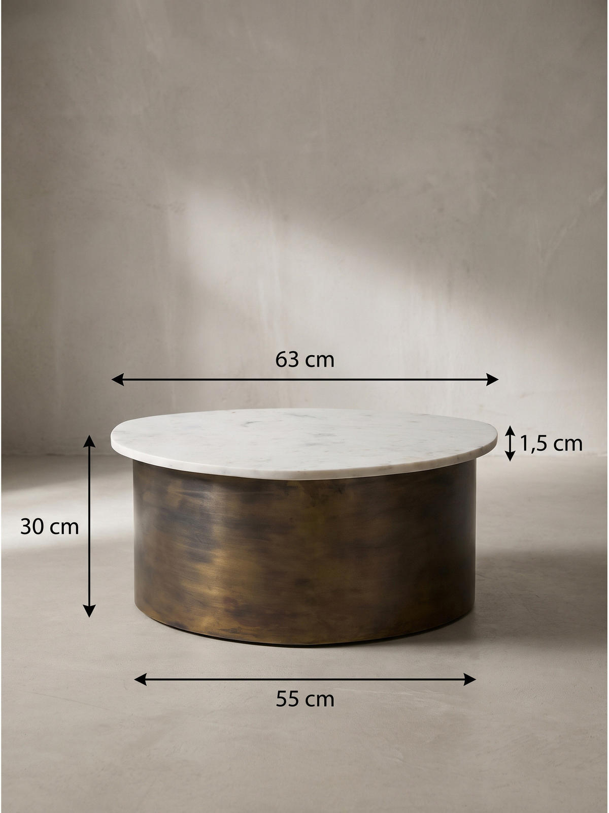 COUCHTISCH VIGEVANO, Marmor, handgefertigt, Weiß-Gold, 63 x 63 x 30 cm - Goldfarben, Stein/Metall (63/63/30cm) - KADIMA DESIGN