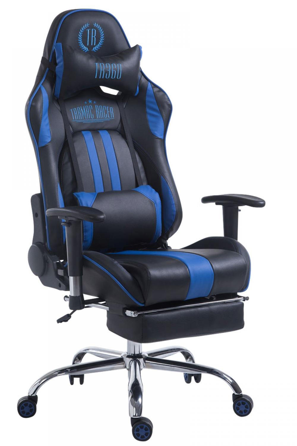 GAMINGSTUHL Lederlook schwarz/blau - Blau/Schwarz, Textil/Metall (70/125/58cm) - CLP