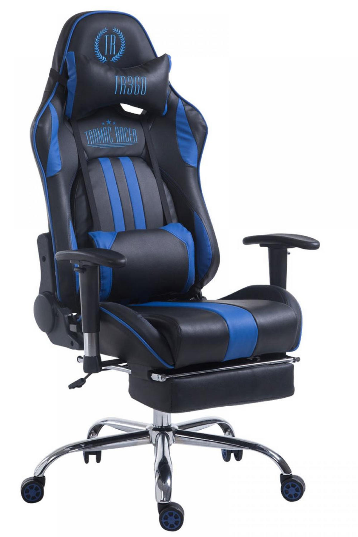 GAMINGSTUHL Lederlook schwarz/blau - Blau/Schwarz, Textil/Metall (70/125/58cm) - CLP