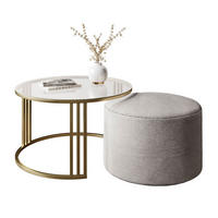 COUCHTISCH mit Hocker LORI GLASS gebürstetes Gold/transparentes Glas/Perfect Harmony 82 - Transparent, Metall (70/70/49cm) - Lookway