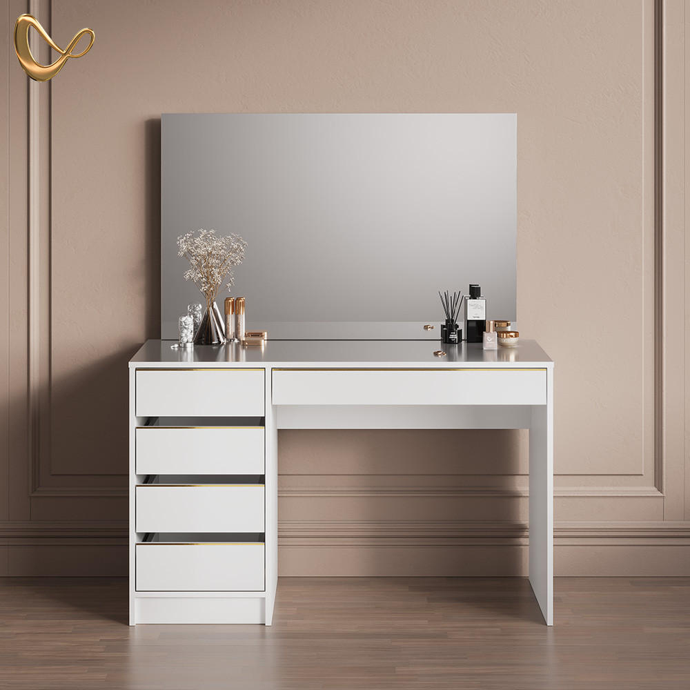 SCHMINKTISCH Imola Weiß/Gold 120 cm mit Spiegel - Goldfarben/Weiß, Holzwerkstoff (120/75/55cm) - Livinity®