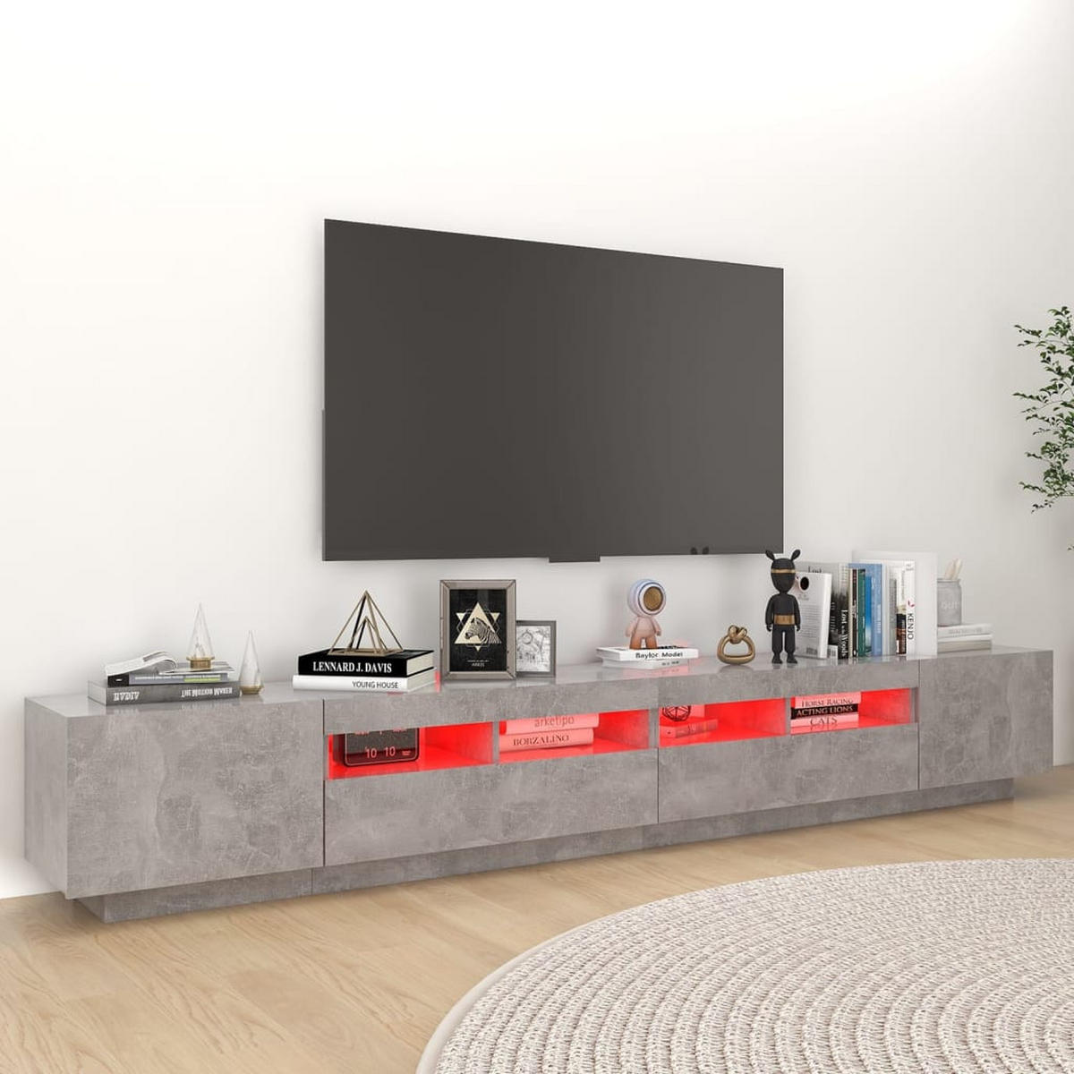 LOWBOARD mit Led-Leuchten 260/35/40 cm aus Holzwerkstoff in Betongrau - Hellgrau, Holz (260/40/35cm) - vidaXL